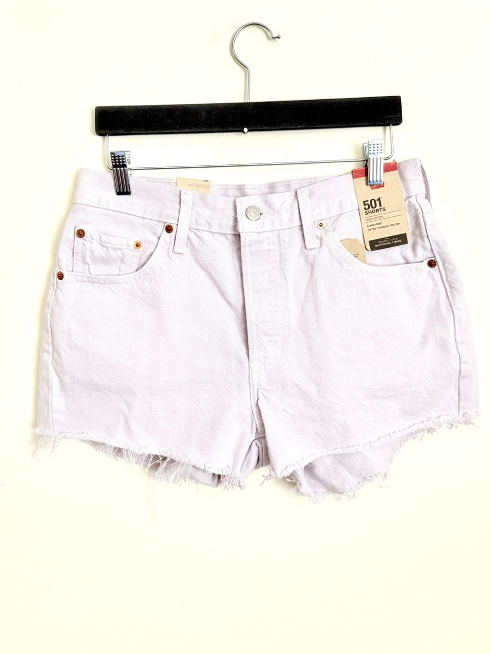 Levi’s 501 100% Cotton Shorts High Rise Raw Hem Button Up Natural Fabric Sz 29